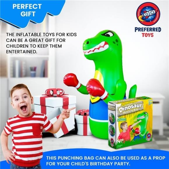 Inflatable Punching Bag  Dinosaur with Instant Bounce Back Movement (47” Height) - Picture 2 of 6